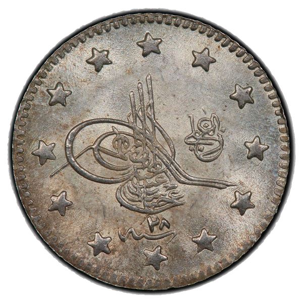 TURKEY: Abdul Hamid II, 1876-1909, AR kurush, Kostantiniye, AH1293 year 28, PCGS MS66