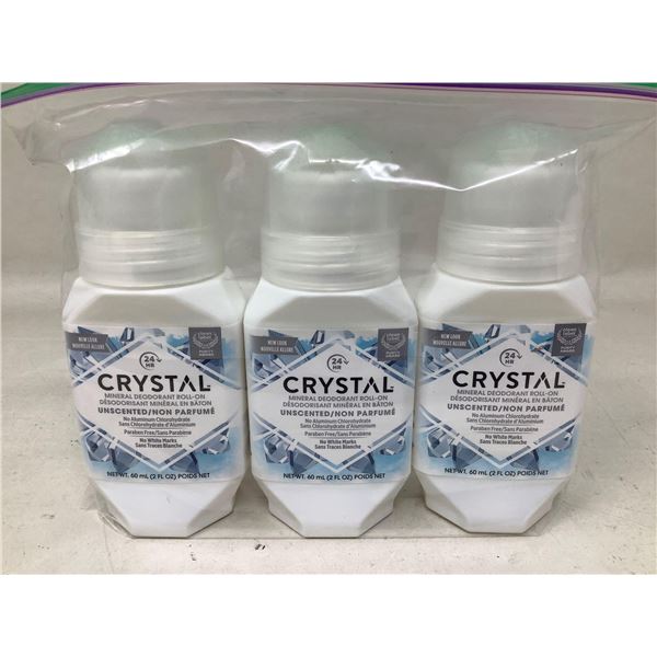 Crystal Mineral Deodorant Roll-on Unscented (3 x 60ml)