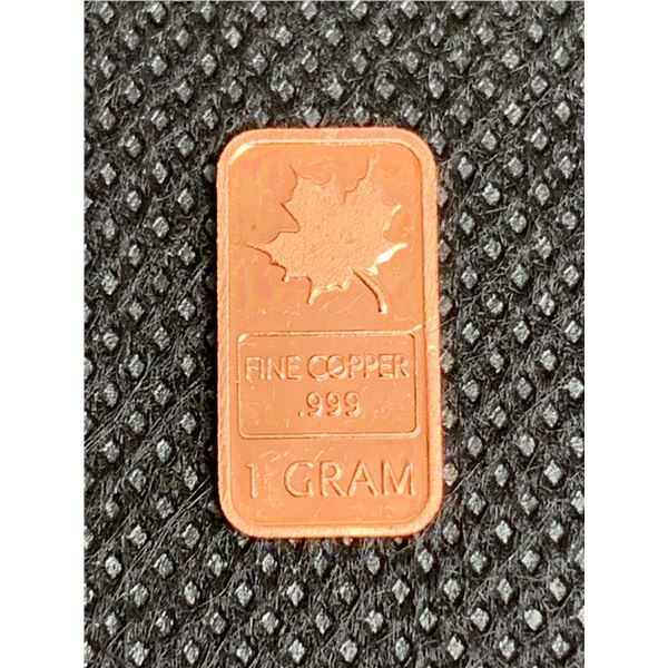 One Pure .999 copper Canadian Wafer Bar 1 gram