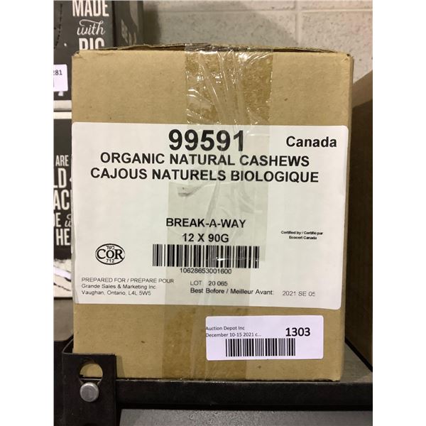 Case lot of Organic Natural Cashews 12 x 90g