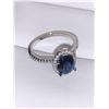 Image 3 : Blue Topaz Oval Cut Solitaire Ring 1.1 Carat Wt set in .925 silver and cluster stones surround size 