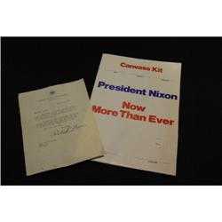 Richard Nixon Signed Letter & Canvass Kit Folder