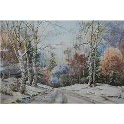 Winter Road Watercolor by Emel Doner
