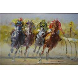 "Seabiscuit on the Rail" Oil on Canvas