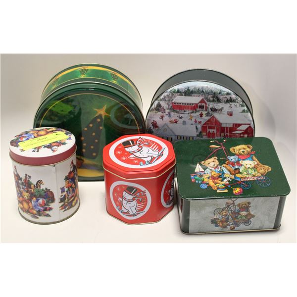 LOT OF 5 ASSORTED CHRISTMAS TINS