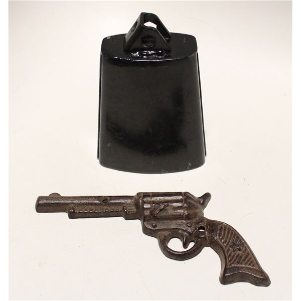 CAST IRON GUN AND COW BELL TOGETHER