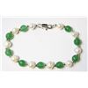 Image 1 : #35-FRESH WATER PEARL & GREEN JADE BRACELET