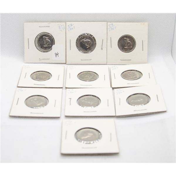 LOT OF 10 CANADIAN NICKELS - 1967