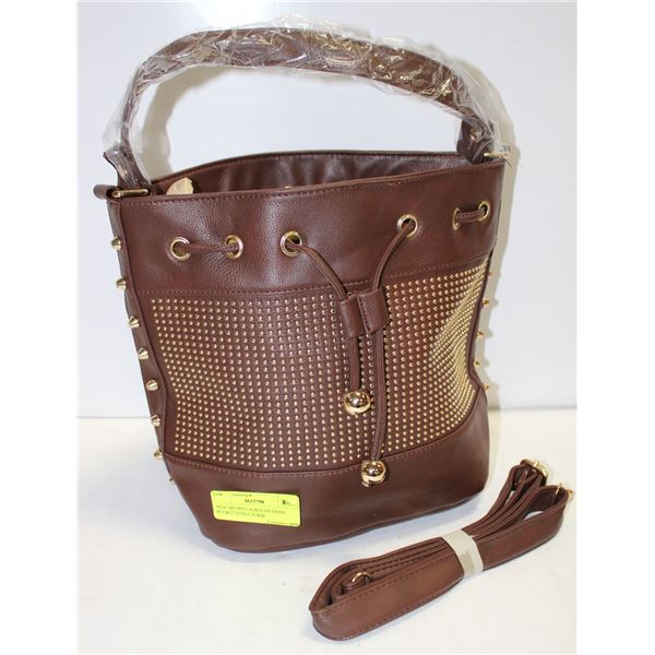 NEW BROWN LADIES STUDDED BUCKET STYLE PURSE