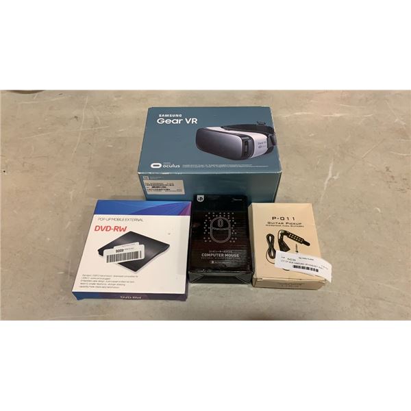 LOT OF NEW SAMSUNG VR HEADSET, P-011 GUITAR PICKUP, DVD RW DRIVE AND COMPUTER MOUSE