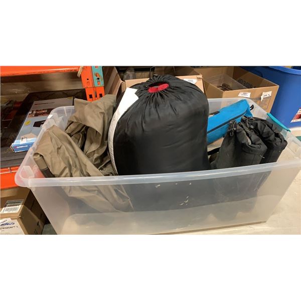 TOTE WITH TENT, FISHING WADERS, SLEEPING BAG, -40F BOOTS
