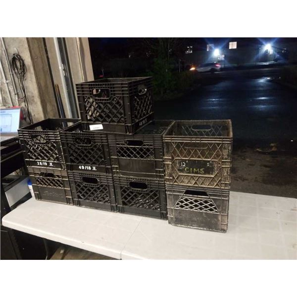 9 BLACK PLASTIC CRATES