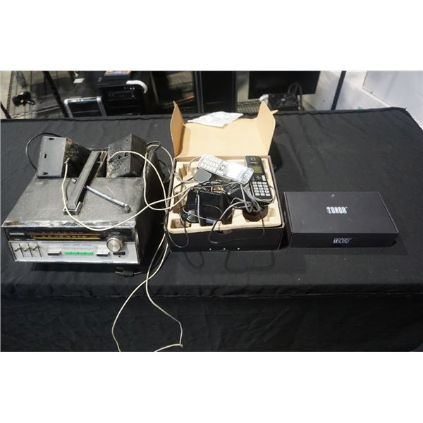 DELTEK TS-88M SOLID STATE STEREO WITH SPEAKERS, CONDESER MICROPHONE AND CLARITY CORDLESS PHONE SET