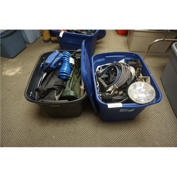 2 TOTES OF HOSES, LENSES AND SHOP SUPPLIES