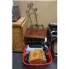 Image 1 : TOTE OF ESTATE GOODS, PLATE RACK AND FOLDING ENDTABLE