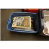 Image 2 : 3 TOTES OF ESTATE GOODS, SERVING PLATTERS, VINTAGE MAGAZINES, WELDING MASK