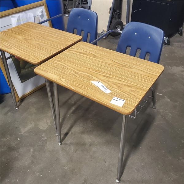 2 KIDS SCHOOL DESKS WITH ATTACHED CHAIR