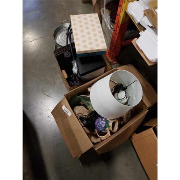 2 BOXES DECORATIVE HOUSEWARES AND GALVANIZED 2 TIER TRAY