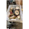 Image 6 : TWO TOTES OF VARIOUS COLLECTIBLE AND BURL CLOCK