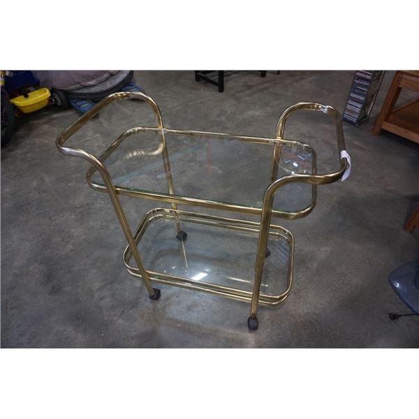 2 TIER BRASS AND GLASS CART