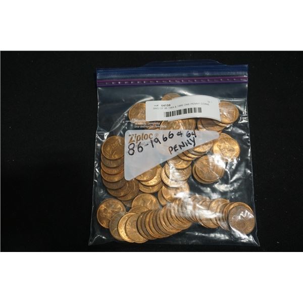 BAG OF 86 1964 & 1966 ONE PENNY COINS