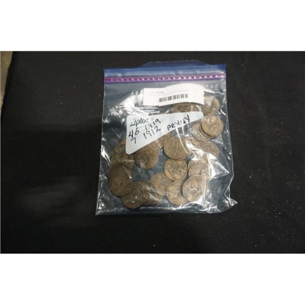 BAG OF 46 1919  & 7 1912 ONE PENNY COINS