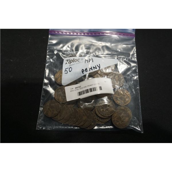 BAG OF 50 1919 ONE PENNY COINS