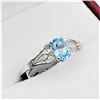 Image 2 : 10KT. WHITE GOLD 6.17MM X 4.28MM GENUINE BLUE TOPAZ FILIGREE RING, 0.6CTS, W/A $990.00, SIZE 6.25