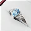Image 3 : 10KT. WHITE GOLD 6.17MM X 4.28MM GENUINE BLUE TOPAZ FILIGREE RING, 0.6CTS, W/A $990.00, SIZE 6.25