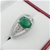 Image 3 : STERLING SILVER 8MM X 6.1MM NATURAL EMERALD (1CTS) & CZ RING, W/A $835.00, SIZE 7.75