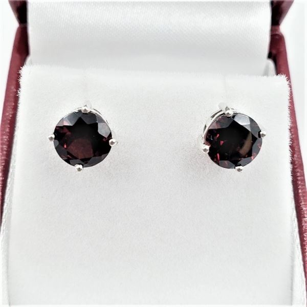 STERLING SILVER 6.95MM X 6.95MM GENUINE GARNET EARRINGS, 3.26CTS, W/A $715.00