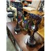 Image 1 : 2 EASTERN STAINED GLASS CARVED WOOD LAMPS