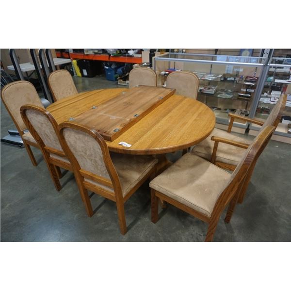 SOLID WOOD DINING TABLE WITH 2 LEAFS AND 8 CHAIRS