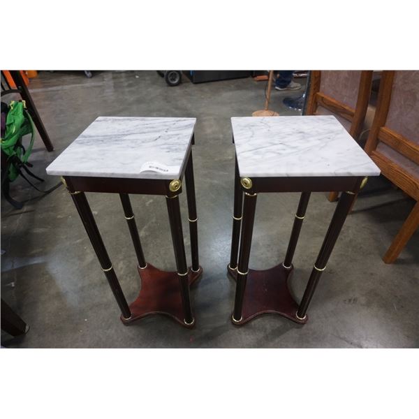 2 STONE TOP SIDE TABLES - ONE HAS CRACKED TOP
