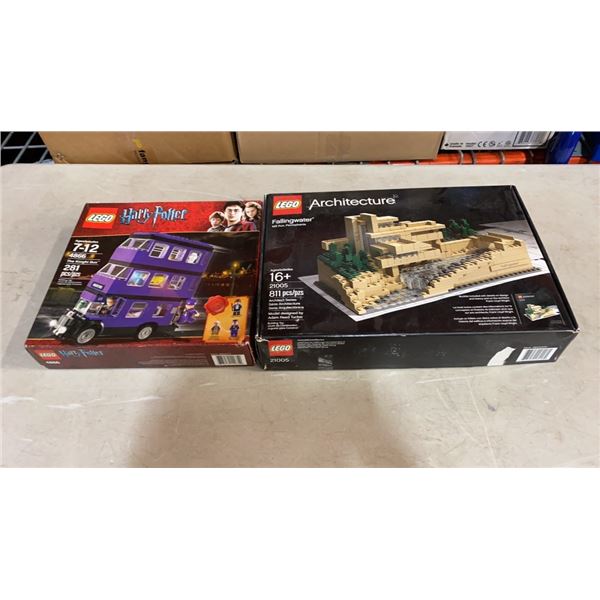 NEW OPEN BOX LEGO HARRY POTTER KNIGHT BUS 4866 AND LEGO ARCHITECTURE NEW OPEN BOX FALLINGWATER 21005