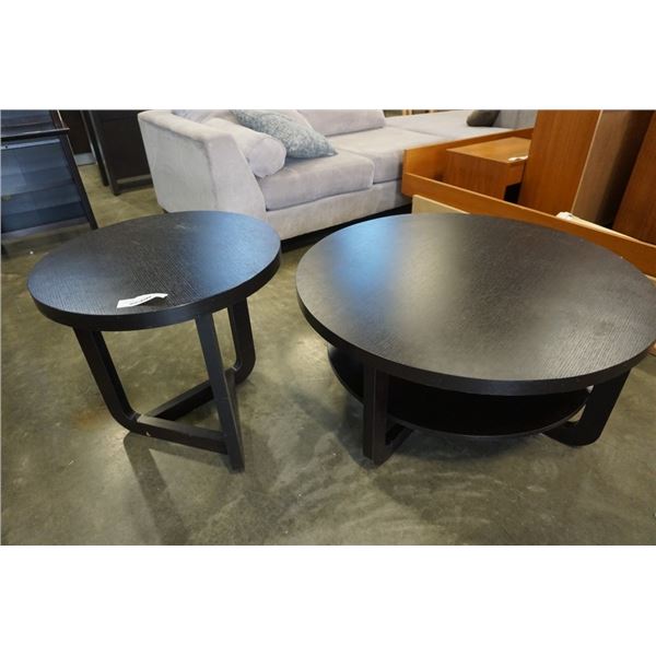 ROUND BROWN COFFEE AND END TABLE SET