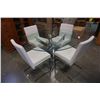 Image 1 : GLASS TOP CHROME BASE DINING TABLE WITH 4 WHITE AND CHROME DINING CHAIRS