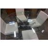 Image 2 : GLASS TOP CHROME BASE DINING TABLE WITH 4 WHITE AND CHROME DINING CHAIRS