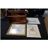 Image 1 : SIGNED BILL REID PRINT WITH 2 SIGNED PRINTS, BURL CLOCK AND MAGAZINE STAND
