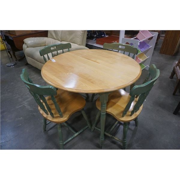 MAPLE AND GREEN DROPLEAF DINING TABLE WITH 4 CHAIRS