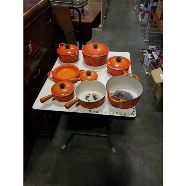 LOT OF FRENCH LA CREUSET FLAME COOKWARE SET