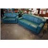 Image 1 : GREEN LEATHER SOFA AND LOVESEAT