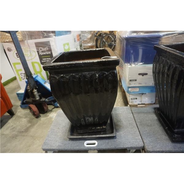 BLACK CERAMIC PLANTER - 29 INCHES TALL, 17-1/2 X 171/2 INCHES