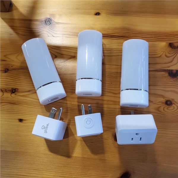 3 AS NEW GLOBE WIFI PLUGS AND 3 SUNBEAM 3 IN 1 LED POWER FAILURE NIGHT LIGHTS WITH INTEGRATED FLASHL