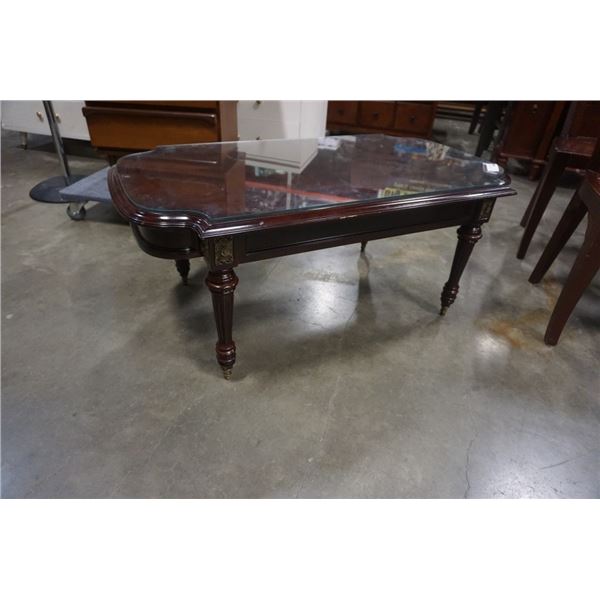 BOMBAY GLASS TOP MAHOGANY COFFEE TABLE