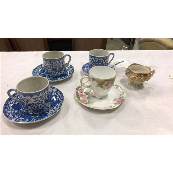 4 DEMI TASSE CUPS AND SAUCER AND EXTRA CUP - NIPPON AND MALMAISON