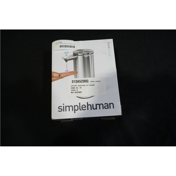 SIMPLE HUMAN SENSOR PUMP SOAP DISPENSER, BRUSHED STAINLESS - TESTED WORKING RETAIL $69.99