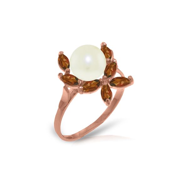 Genuine 2.65 ctw Pearl & Garnet Ring 14KT Rose Gold - REF-28V5W