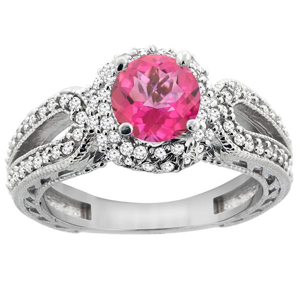 1.50 CTW Pink Topaz & Diamond Ring 14K White Gold - REF-86M9K