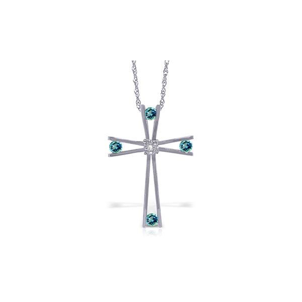 Genuine 0.43 ctw Blue Topaz & Diamond Necklace 14KT White Gold - REF-76W7Y